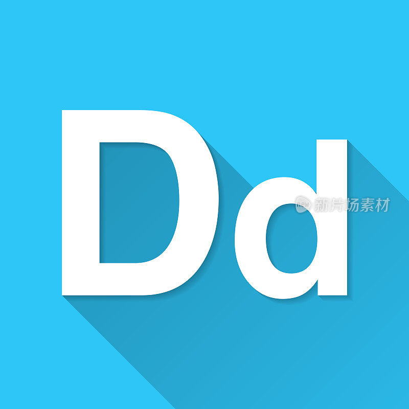 字母D -大写和小写。图标在蓝色背景-平面设计与长阴影